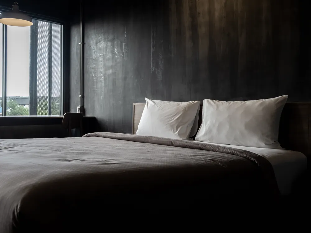 Two pillows side by side on an empty, neatly made bed in a dim room, evoking being lonely in marriage.